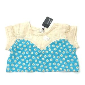 LF x Red Leather Ette Blue Heart Daisy Crop Top S